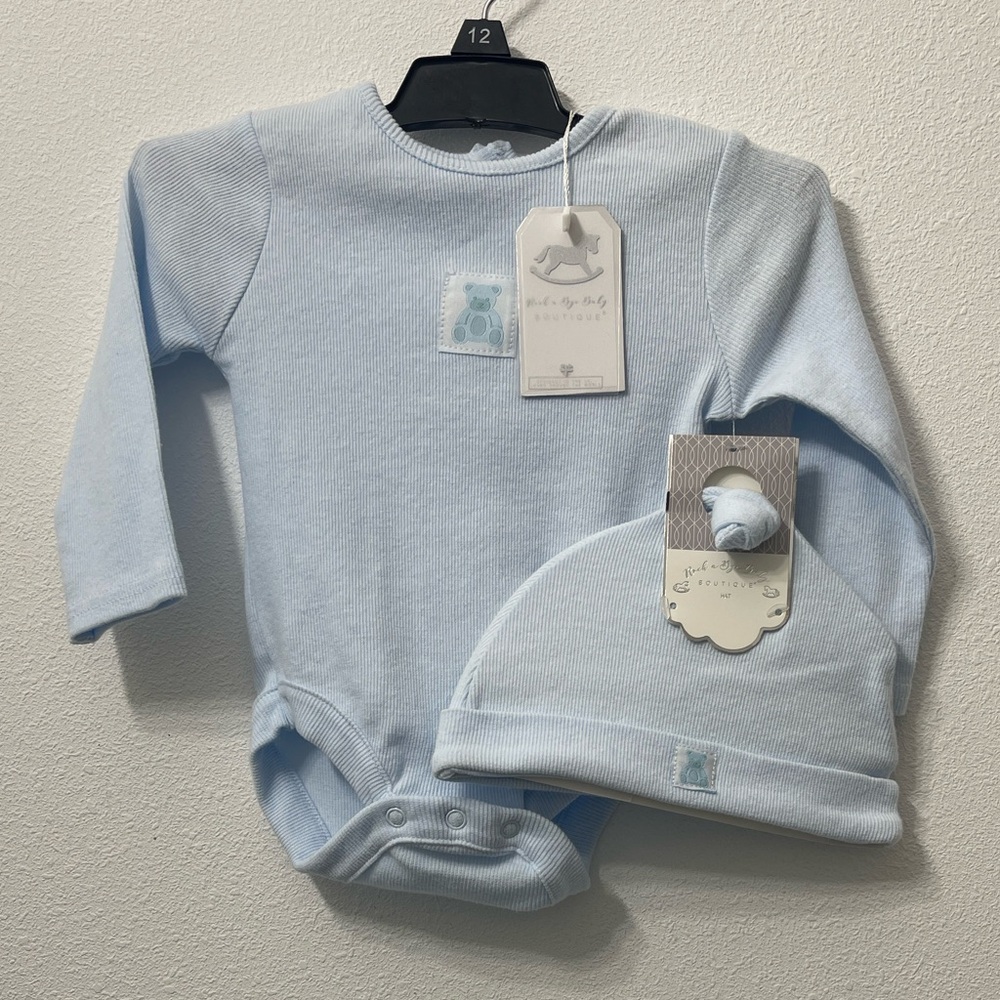 Blue Baby Bodysuit and Hat Set